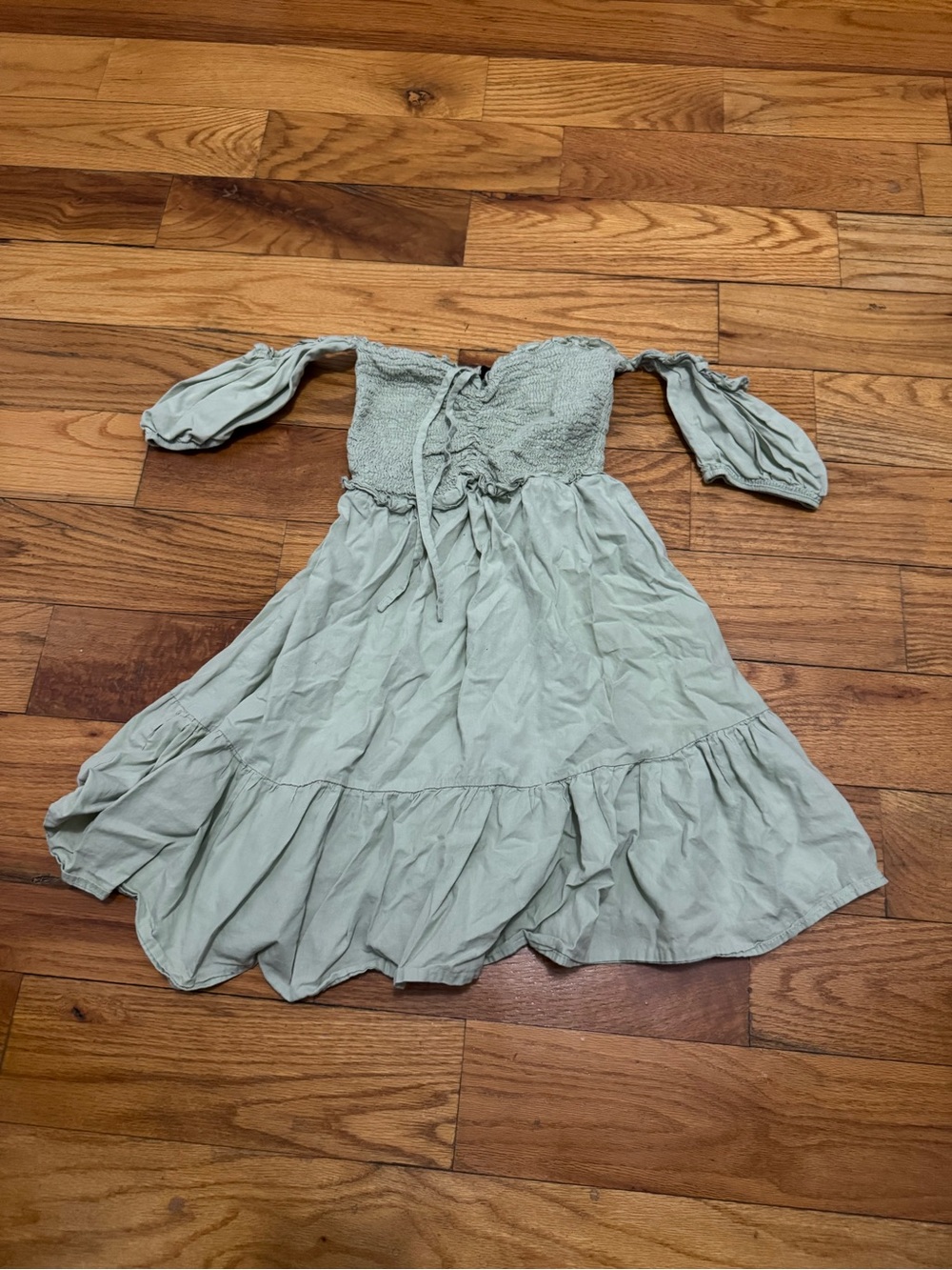 Sage Green Off Shoulder Ruffle Detail Dress